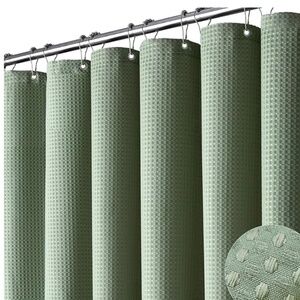 Dynamene Sage Green Shower Curtain - Waffle Textured Heavy Duty Thick Fabric